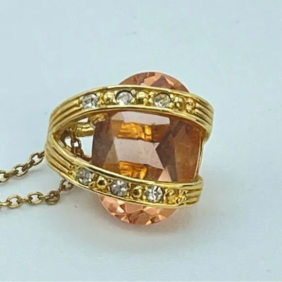 Roman Co Simulated Citrine Necklace | Crystal Stone Gold Pendant Stamped RMN - Picture 6 of 12